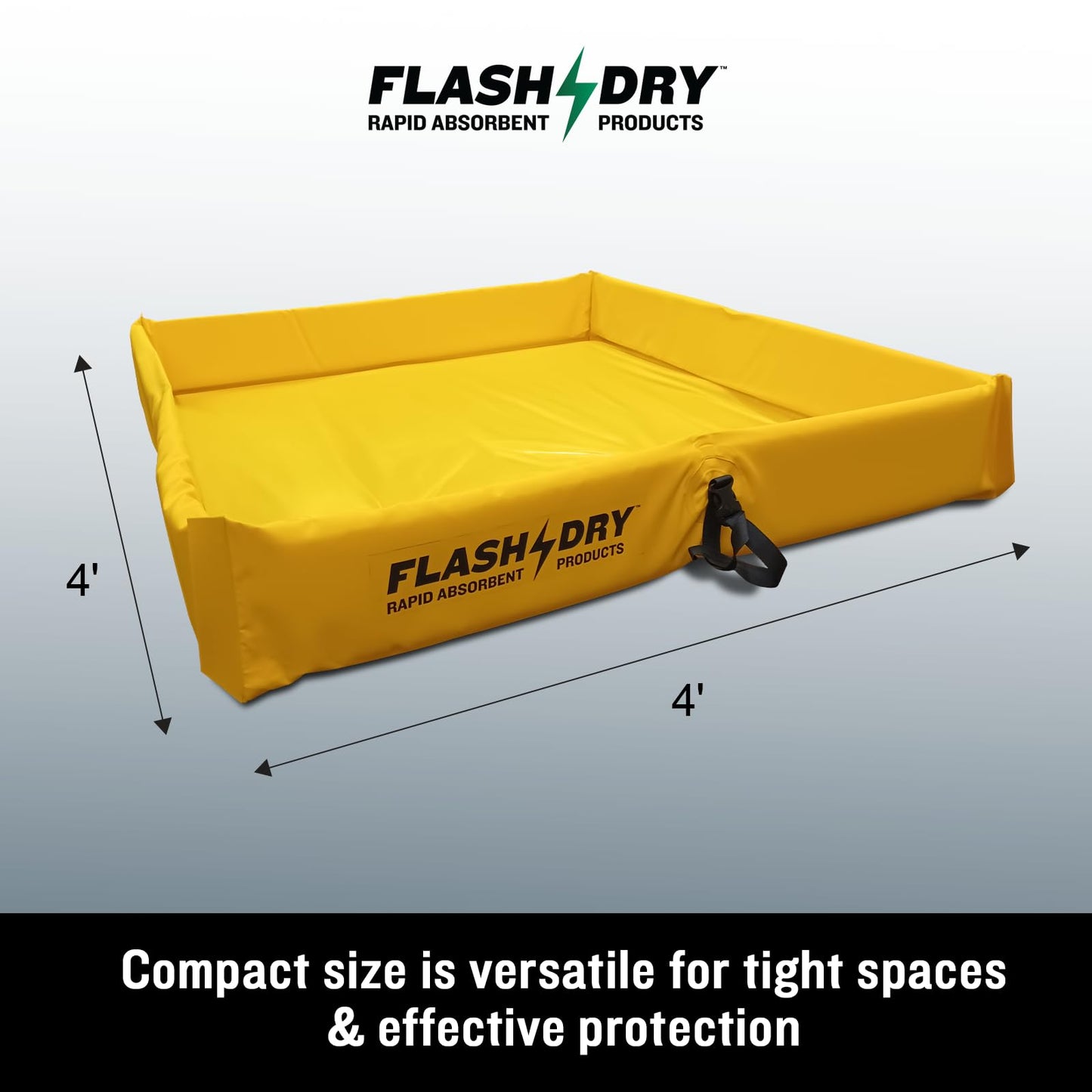 FLASHDRY Portable Spill Containment Berm, Folding Duck Pond 4' x 4', Reusable Oil, Fuel & Chemical Spill Containment Tray, UV-Resistant PVC, Heavy-Duty, Quick & Easy Setup, Garage & Industrial Use