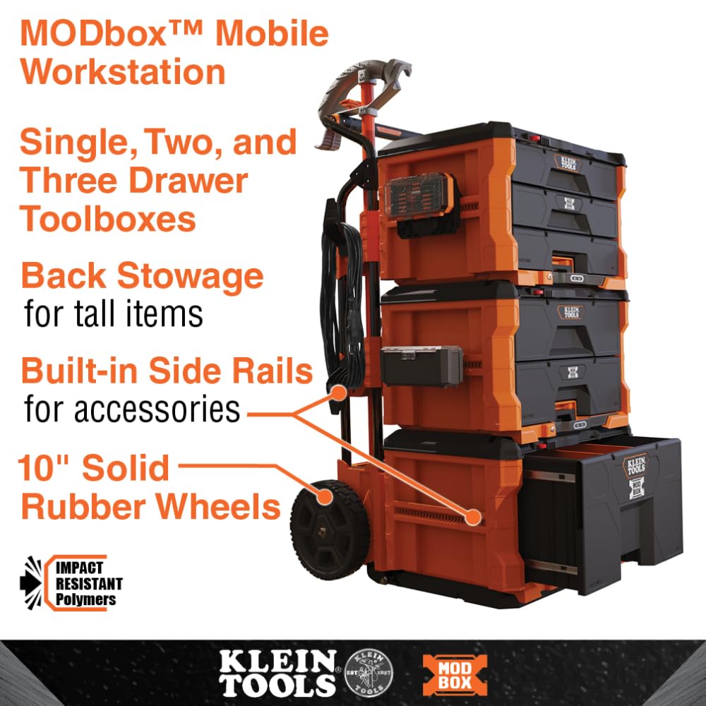 Klein Tools 54823MB MODbox 3-Drawer Tool Box Organizer, Heavy-Duty Tool Storage, Stackable Module, 50-Pound Capacity