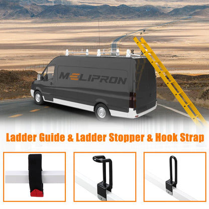 MELIPRON 800 lbs Van Roof Rack Fit for Chevy Express 1500 2500 3500, GMC Savana Cargo Van Ladder Rack with Rear Roller