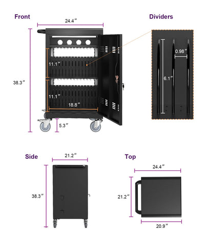 Laptop Charging Cabinets, Mobile Charging Carts and Cabinets, Holds Up to 32 Units, with Power Cord Management, Fits Screen Sizes Up to 16.3", Fits Chromebooks, Laptops, Fits School, Business, White