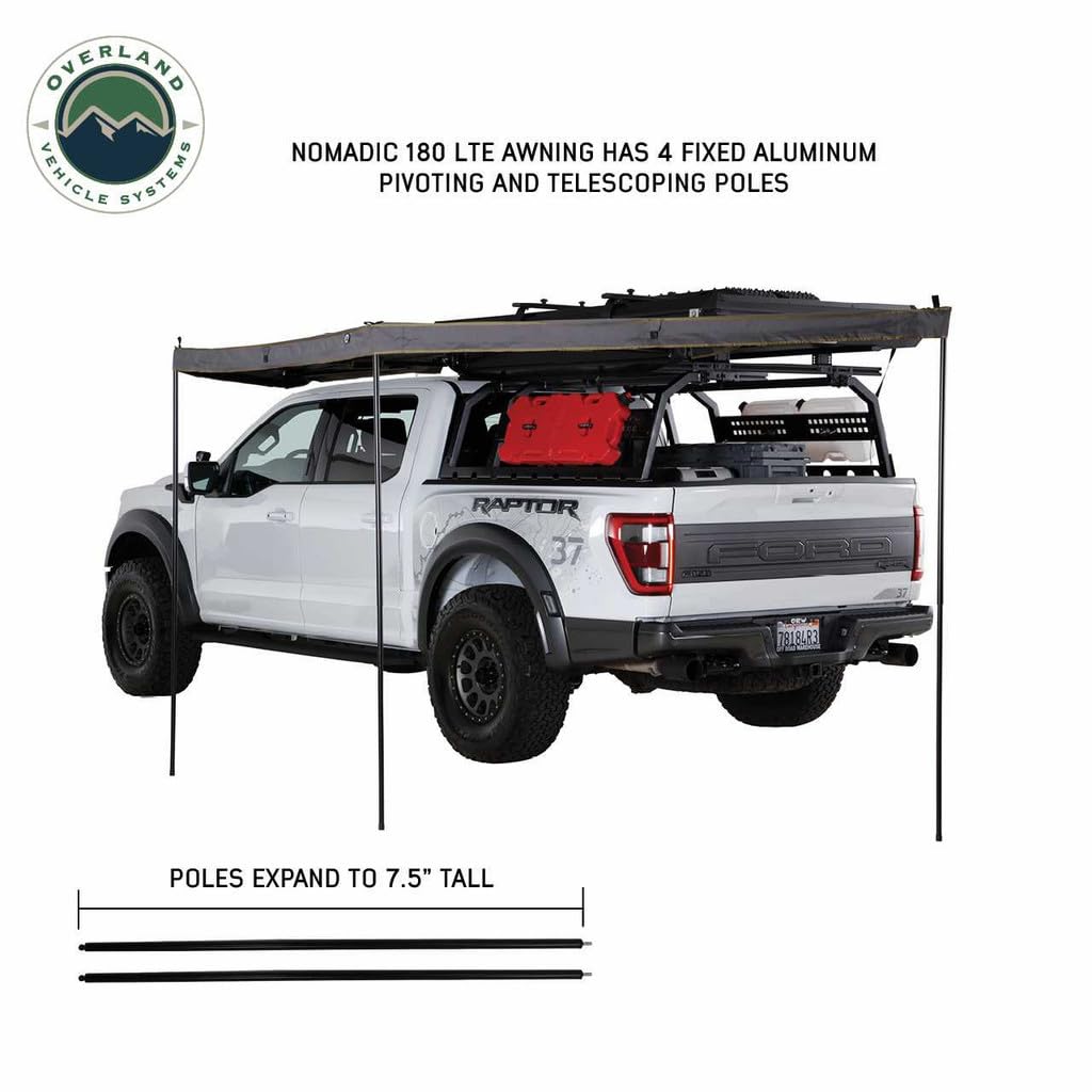Overland Vehicle Systems 19609917 HD Nomadic 180 LTE Awning Universal | 59 Sq Ft of Coverage | Dark Gray Fabric with Black Travel Cover Included | Twist and Lock Technology | Heat-Sealed Seams