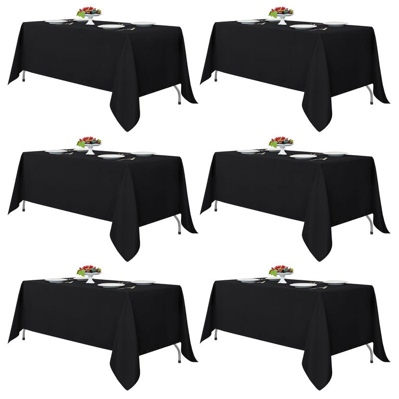 Fitable Black Rectangle Tablecloths for 6 Foot Tables, 6 Pack - 70 x 108 Inches - Stain Resistant and Washable Table Clothes, Polyester Fabric Table Covers for Wedding, Party, Banquet, Buffect