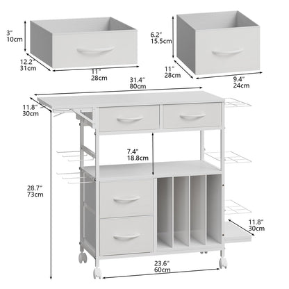 Wrapping Paper Storage Cart with Foldable Table, 3 Tier Gift Wrap Organizer with Drawers, Holds 8 Rolls, 8 Slap Bands, Rolling Craft Storage Station for Ribbons Gift Bags Supplies (White)