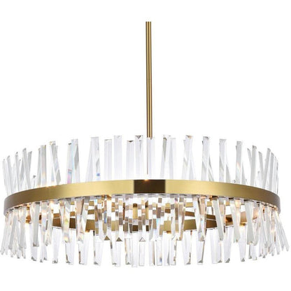 Elegant Lighting Serephina Crystal Round Chandelier, 36 Inch, Satin Gold, Model 6200D36SG, Iron and Crystal Material
