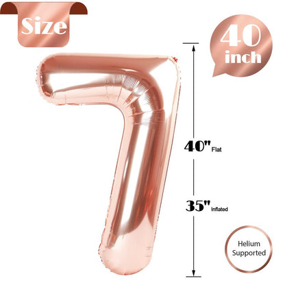 Rose Gold 7 Balloon, Number Balloons 40 Inch, 7th Birthday Decorations for Girls Boys Kids, Party Decoration for Women Men, Number 7 Balloon