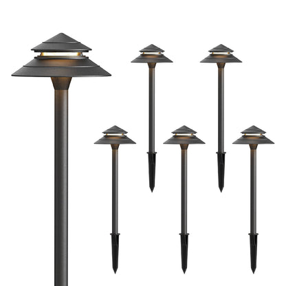 LL LIGHTING LIVING 12V Low Voltage Landscape Path Lights 6PK 2W 70LM LED Pathway Lights 2700K Warm White Durable Aluminum 2-Tier Tower Lights with Replaceable E12 Bulb IP65 Waterproof Gray
