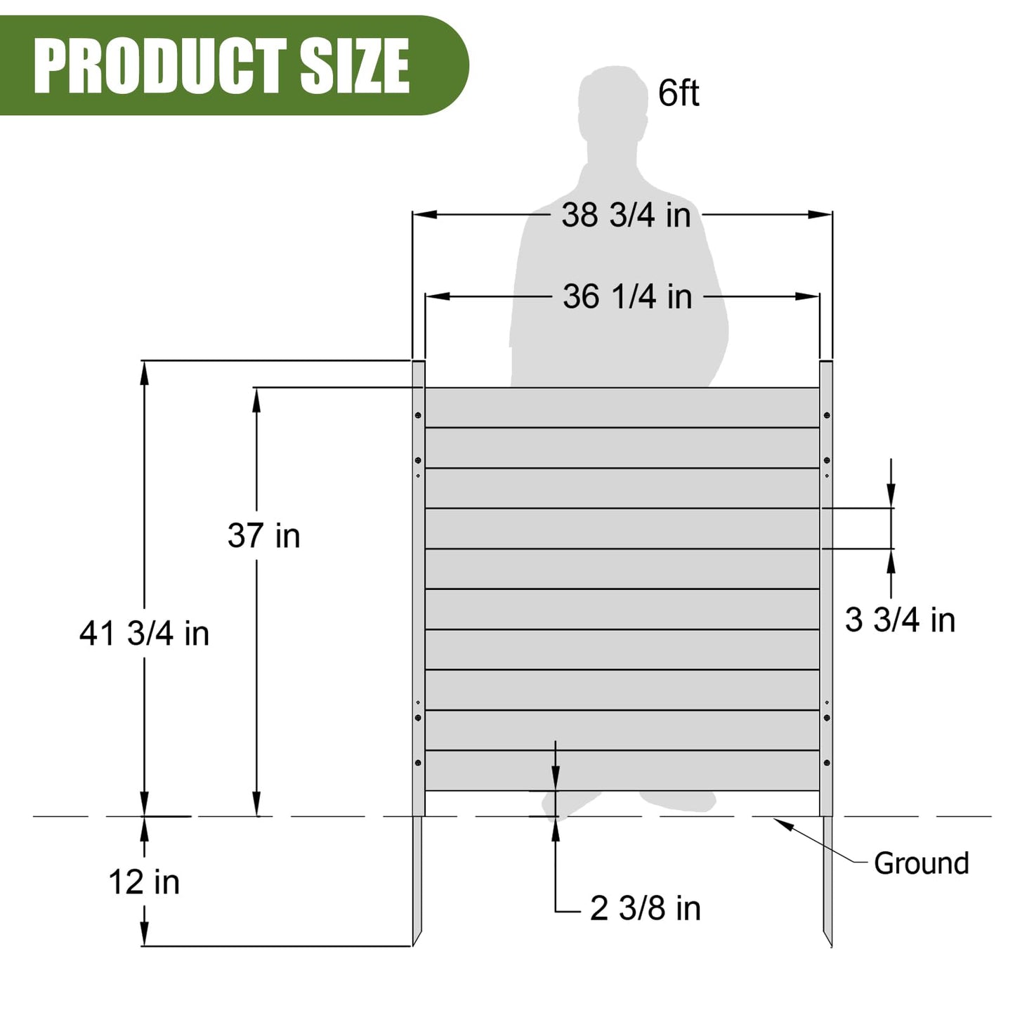 Outdoor Privacy Fence 2P-38''W x 42''H Wood Fence Privacy Screen No Dig Fence Panels, Fencing for Garden Patio Pool Equipment Enclosure Trash Bin Air Conditioner, Privacy Fence Panels Horizontal