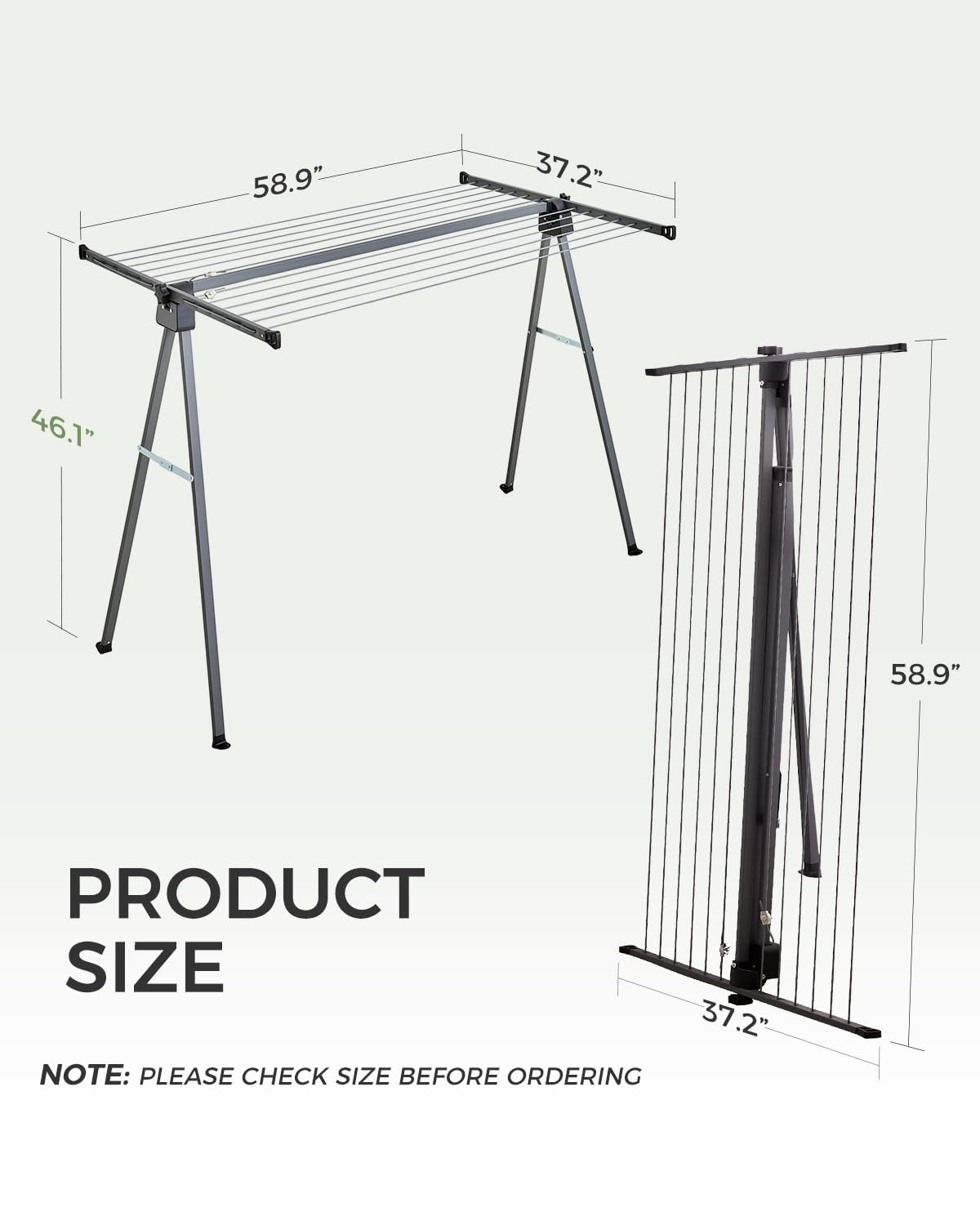 CROS Outdoor Portable Folding Clothesline, 46FT Heavy Duty Stainless Steel Drying Rack, A-Frame Freestanding Clothes Drying Stand with Ground Stakes