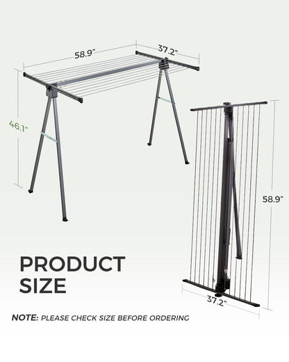 CROS Outdoor Portable Folding Clothesline, 46FT Heavy Duty Stainless Steel Drying Rack, A-Frame Freestanding Clothes Drying Stand with Ground Stakes