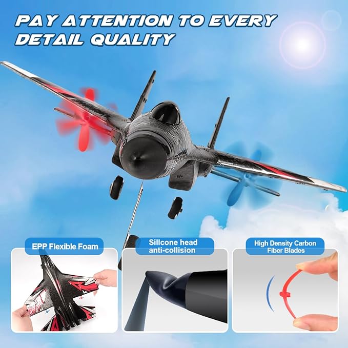 Fremego SU27 RC Plane 2.4GHZ RC Airplane Ready to Fly Remote Control Airplane W/ 2 Batteries &amp 6-axis Gyro Stabilizer 2CH RTF Hobby RC Glider for Beginners Kids Boys Girls Adults