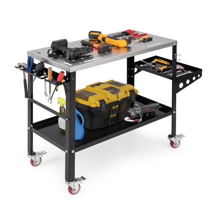 ERGOMASTER Welding Table 36'' x 18'',1200LBS Steel Weld Workbench with Wheels, 8 Tool Slots and 5/8" Fixture Holes for Welder Garage & Workshop