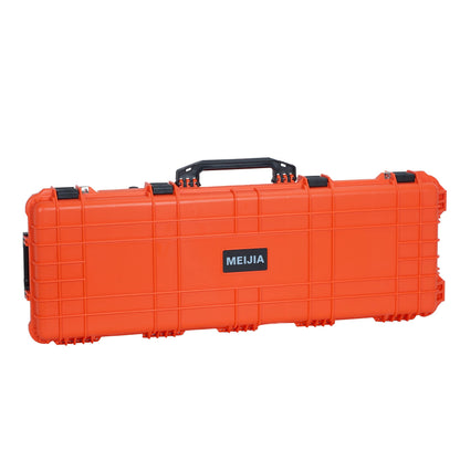 MEIJIA Portable Rolling Waterproof All Weather Hard Rifle Case,Gun Case with Wheels,Soft Handle Grip,Customizable Fit Foam Inserted (Orange, 44.37"x15.98"x6.1")