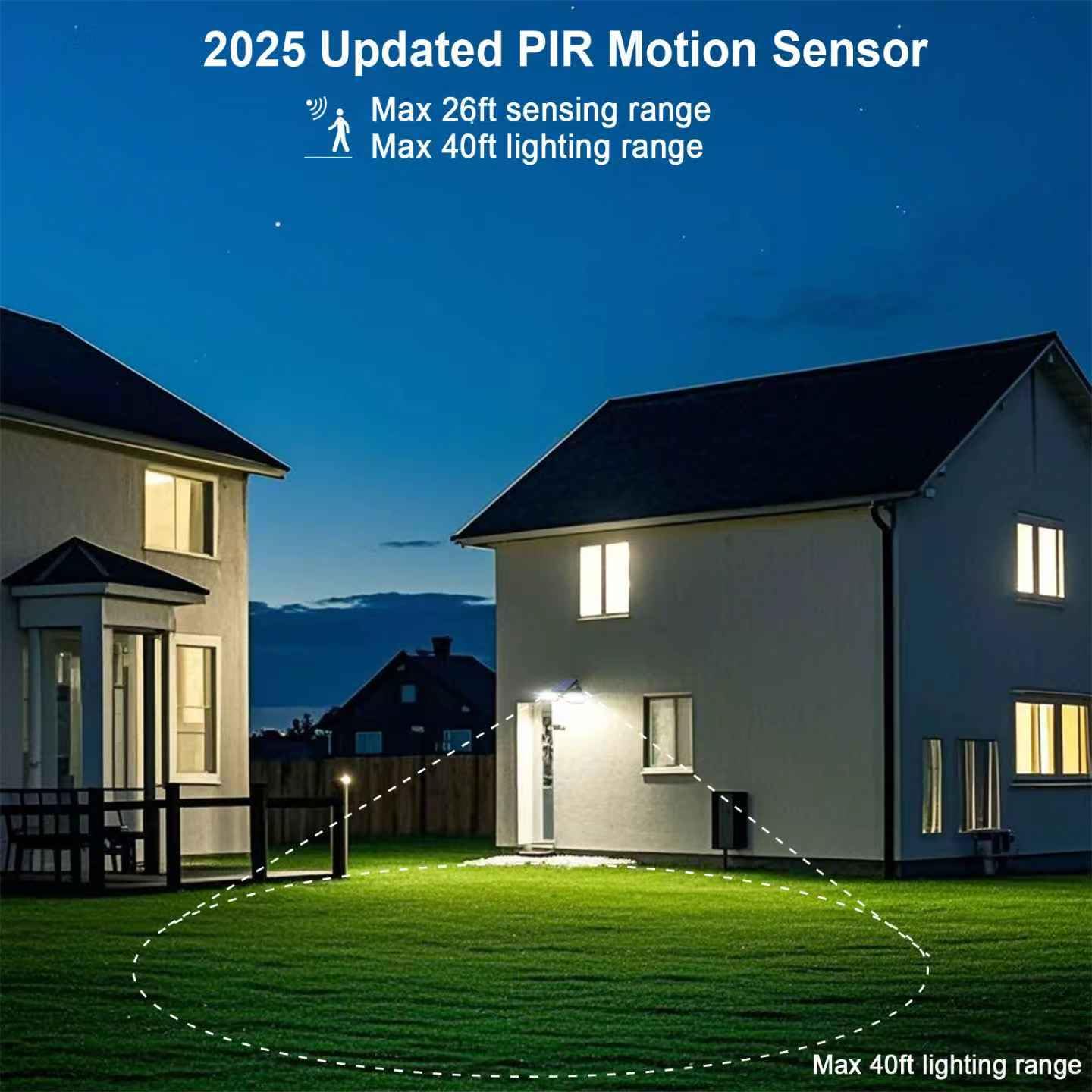 EMANER Motion Lights Solar Powered, Outdoor Flood Lights Stay On or Motion On/Off, Dusk to Dawn Security Solar Light, Covers up to 40ft Distance Landscape Spotlights for Garden Backyard Path, 8-Pack