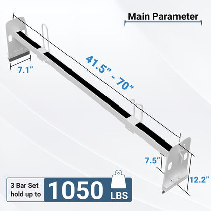 Neorexon Universal Van Roof Rack 3 Bar Set, Adjustable Length 41.5''- 70'', Van Roof Ladder Rack Fit for Chevy Express 1500 2500 3500 Ford Econoline GMC Savana Cargo Vans with Rain Gutter, White
