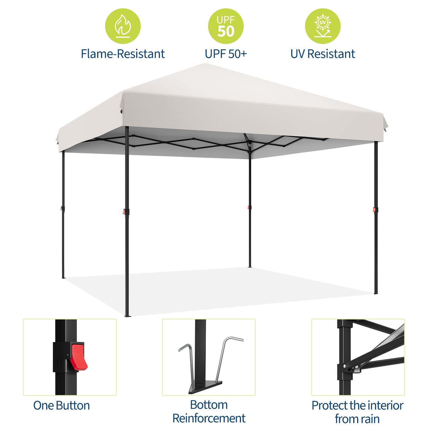 10' x 10' Pop Up Canopy Tent, Commercial Instant Outdoor Shelter with 3 Adjustable Heights, Portable Gazebo with Wheeled Carry Bag for Patio, Deck, Garden, Beach and Camping