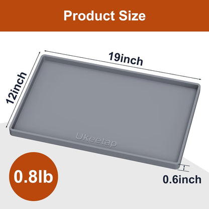 Ukeetap Extra Thick Silicone Dog & Cat Food Mat - Waterproof, Non-Slip, 19” x 12”, Gray