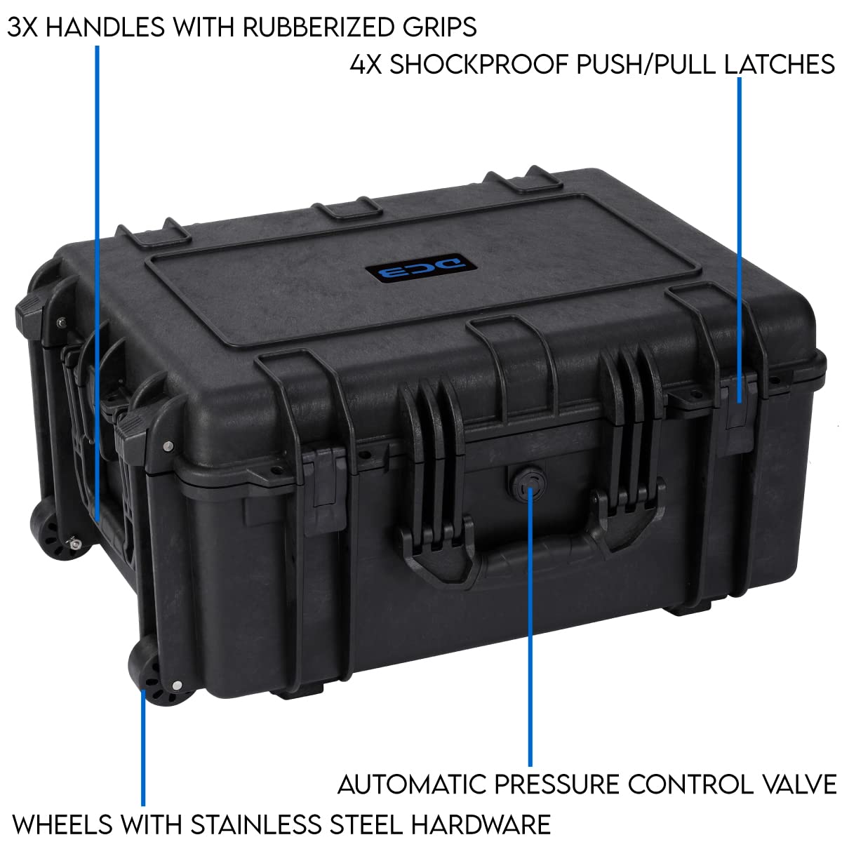 DCB Cases - Element 6104F | 24 x 19 x 11 Ext Dim | IP67 Waterproof | Pluck Foam Insert | Telescoping Handle | Rubberized Grips | Resin-Reinforced Injection Molded Plastic | 4 Latch Lid Close | Wheels
