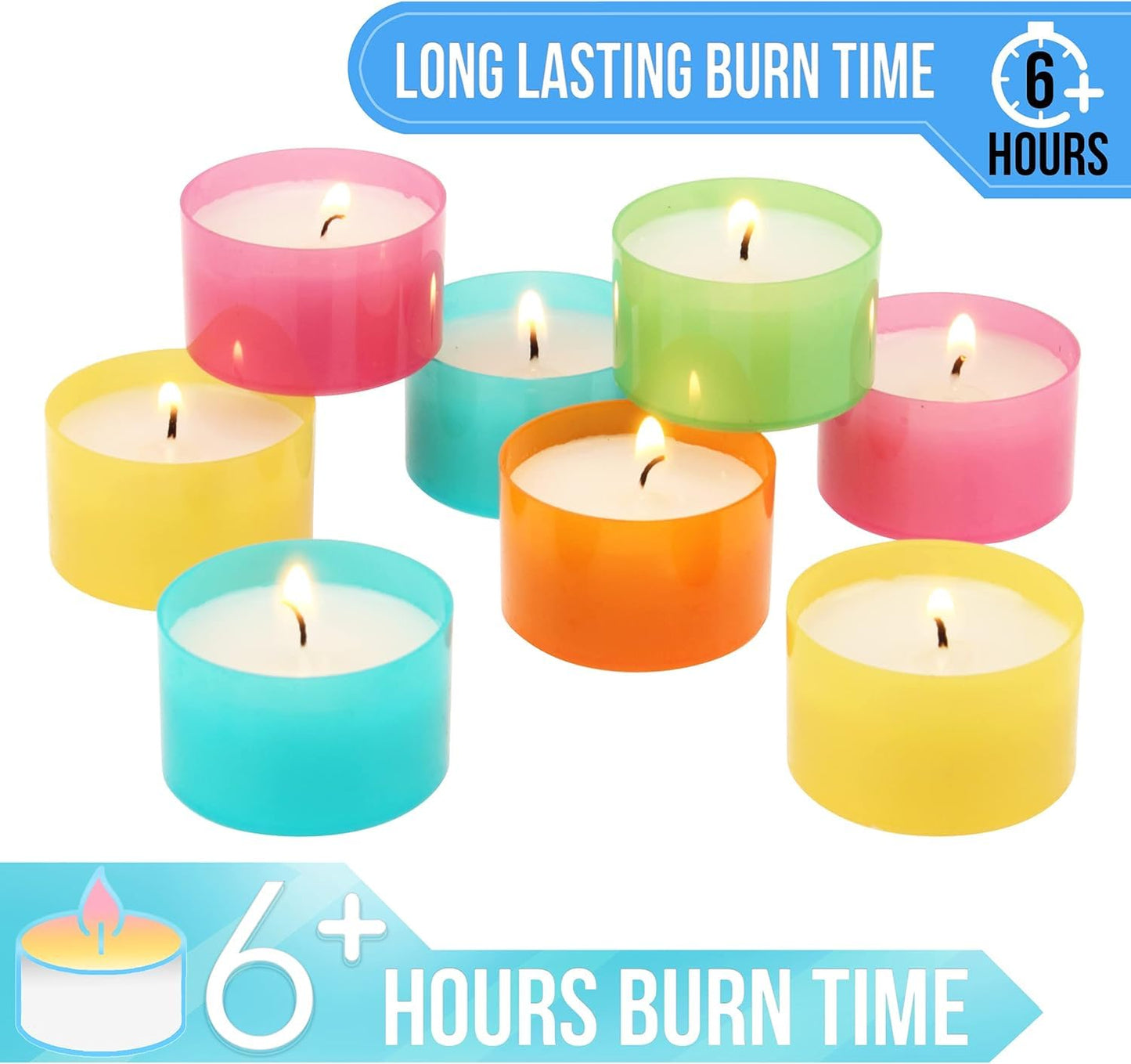 Stonebriar 48 Pack Multicolor Unscented 6 to 7 Hour Long Burning Tea Light Candles