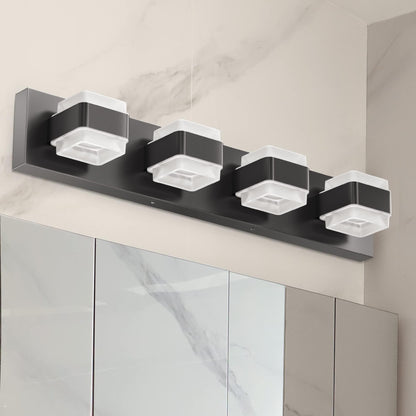 Ensenior Bathroom Vanity Light Fixture 4-Light Dimmable 24.8-Inch Black Stainless Steel Model JQ1-4T-BL-YH-02