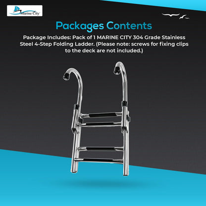 MARINE CITY Stainless Steel Anti-Slip 2+2 Step Folding Telescoping Dock Ladder - Ideal for Marines, Boats, Yachts, Swimming Pools