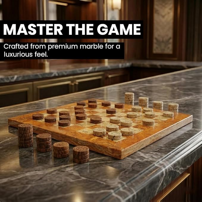Marble Chess Checker Pieces Set with Storage Box Collection (Multi Coral)