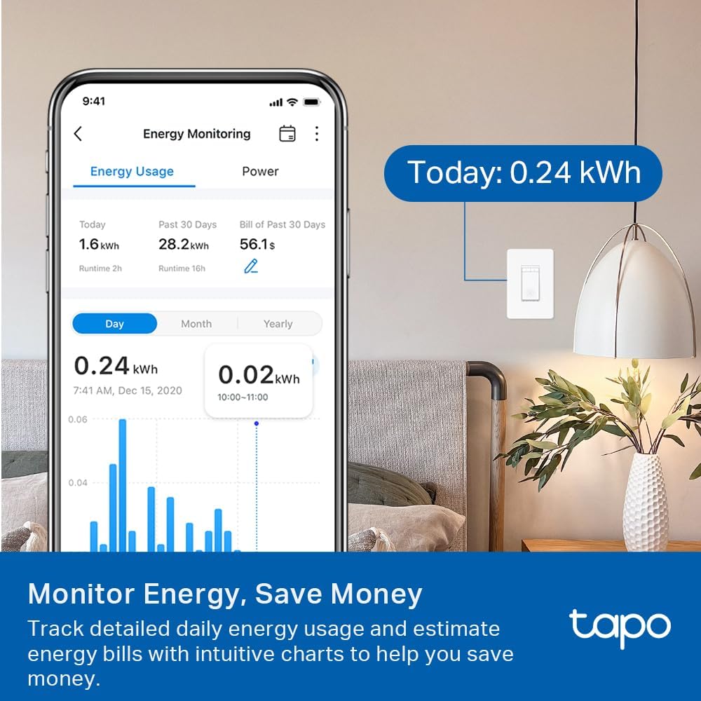 TP-Link Tapo Smart 3 Way Dimmer Switch KIT, Matter Compatible, Energy Monitoring, Neutral Wire Required, Works with Alexa, Siri, Google Home, SmartThings, UL Certified, 2.4GHZ Wi-Fi, Tapo S515D KIT