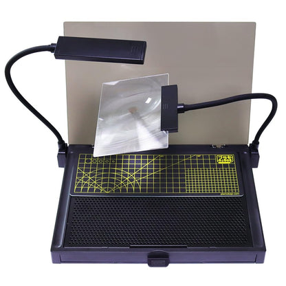 Portable Workbench for Gundam Model Making, Model Kit Tool for Gundam Building, with LED Light and Magnifying Glass Suitable for High-Precision Work,KJ019