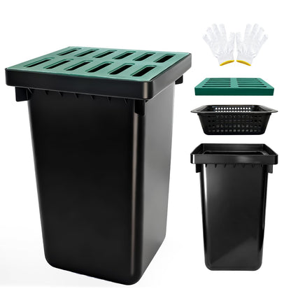 24Inch Catch Basin with Grate, Square Extra Large Yard Drainage Catch Basin for Drainage with Debris Basket, No Pre-Drilled Holes for Patios, Downspout, Municipal Pipeline