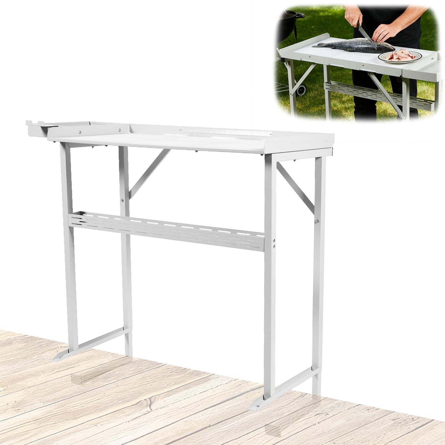 Professional Dock Mounted Fish Fillet Table, 38.6" Large HDPE Cleaning Station with Heavy Duty Steel Frame, Tool Trays & Integrated Drainage for Docks & Marinas (40" Tall Ergonomic Design)
