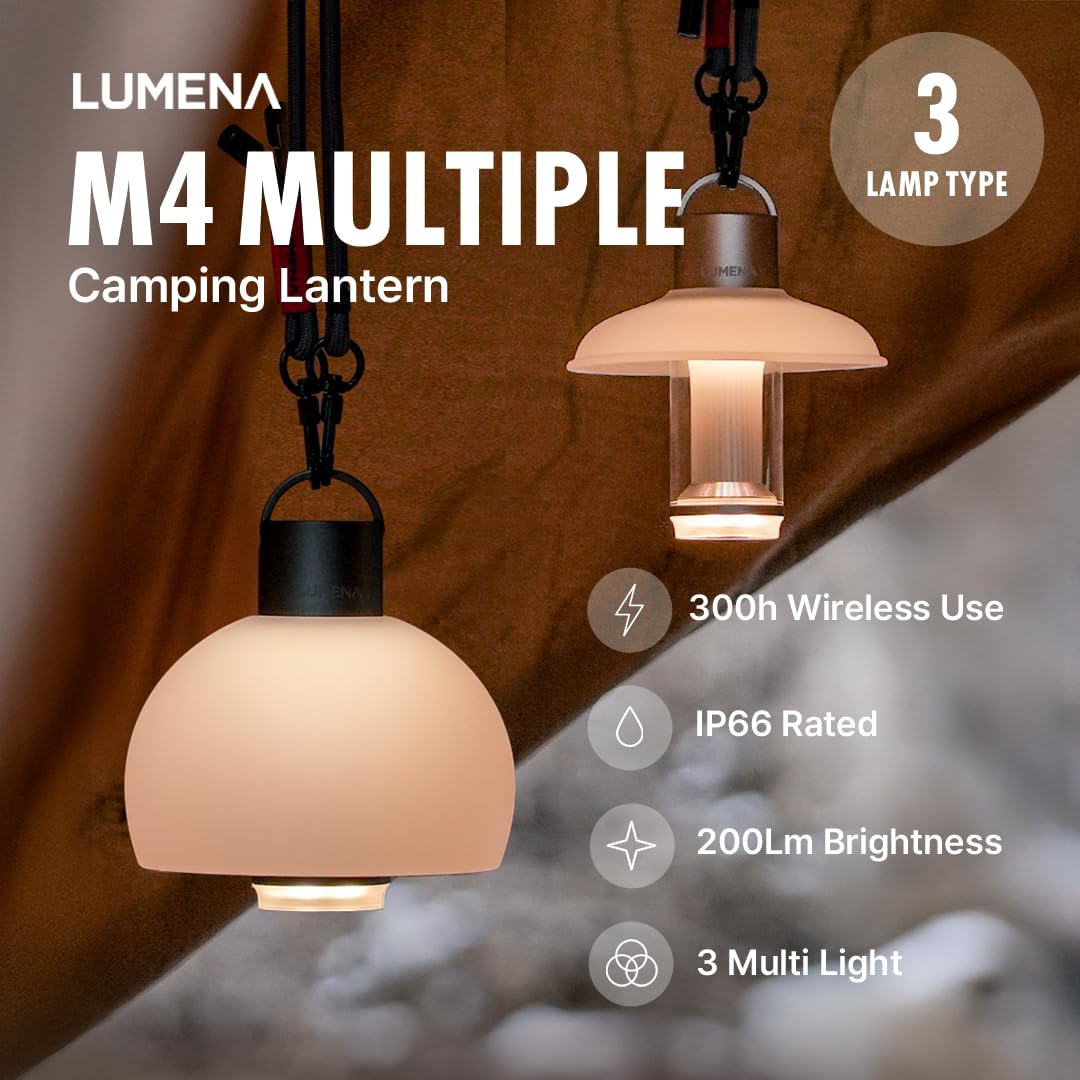 LUMENA M4 Portable LED Lantern | Rechargeable Camping Light, Water-Resistant, 3350mAh Battery, Adjustable Brightness & Modes, Magnetic, Durable for Outdoor & Emergency Use (Platinum Beige)