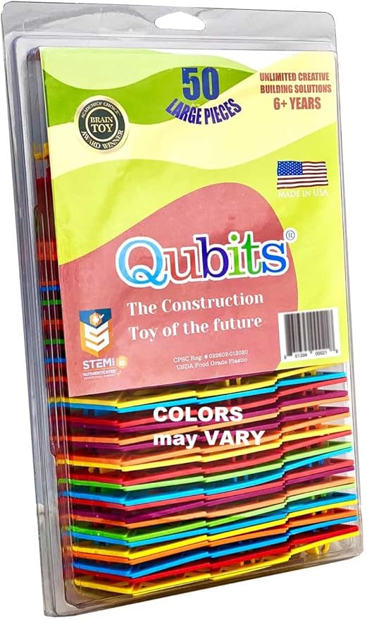Qubits STEM Construction Set - 50 Pieces: an Open Play Engineering and Building Toy