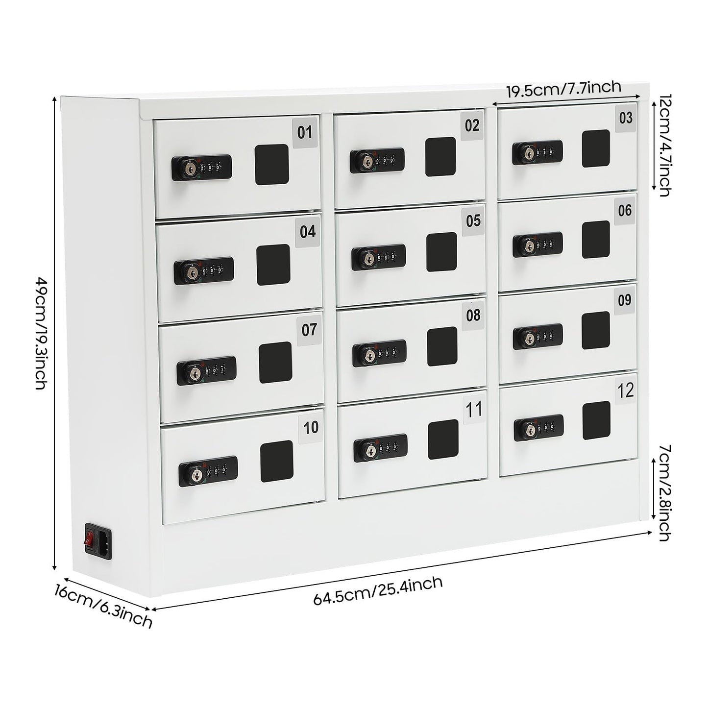 12 Slots Cellphone Charging Station, Cell Phone Charging Cabinet with 3 in 1 Cable, Combination Lock QC3.0 5-9V Fast Charging for Students and Employees (12 Slots)