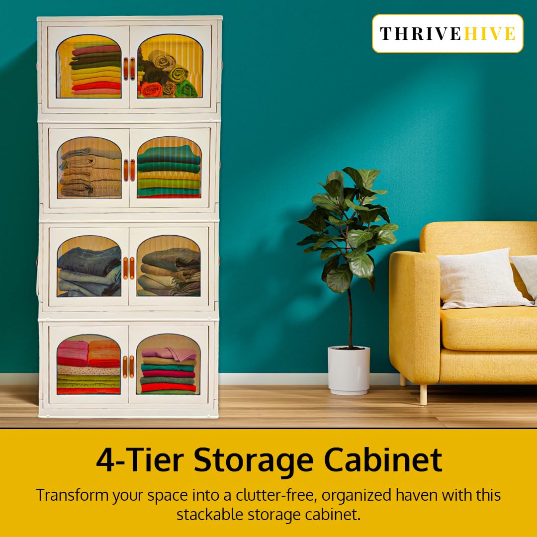 ThriveHive 120QT Stackable Storage Bins with Lids and Wheels - Collapsible Folding Organizer, 4 Pack for Closet, Large Blanket and Clothes Storage at Home, Garage and Office Organization