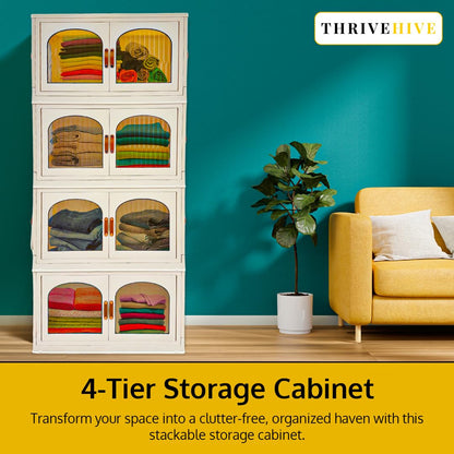 ThriveHive 120QT Stackable Storage Bins with Lids and Wheels - Collapsible Folding Organizer, 4 Pack for Closet, Large Blanket and Clothes Storage at Home, Garage and Office Organization
