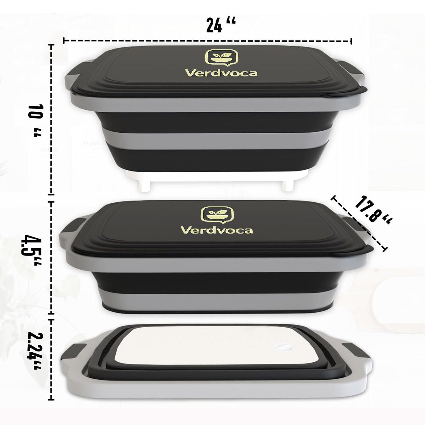 Verdvoca 2 Pcs 30L & 1 Piece 16L Collapsible BBQ Prep Tubs with Lids for Fruit Prep & Washing, Meal Marinating and Food Storage