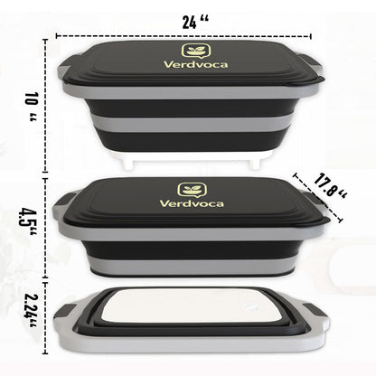 Verdvoca 2Pcs XXL Collapsible BBQ Prep Tubs w/Cutting Board and Lid, 1 Pcs 21 Inch Tyvek Black BBQ Blanket for Resting Meat