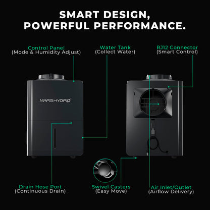 MARS HYDRO 18L/Day (38 Pints) Compressor Dehumidifier, with Digital Humidity Control Display, Air Duct, Drain Hose & Washable Filter, Powerful Dehumidification for Grow Tent and Home