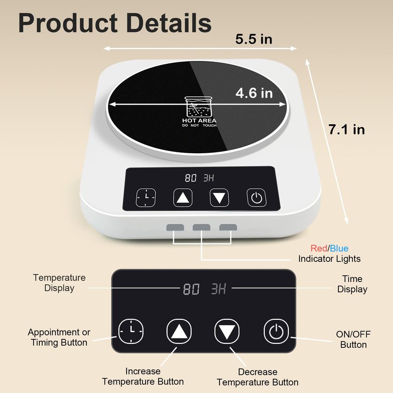 Sourdough Starter Warmer with Glass Dome, 1°F Precise Temperature Control from 70 to 100°F, 0-12H Timer Auto Warming ON/Off, Sour Dough Heating Mat and Glass Cover Set for Baking Fermentation