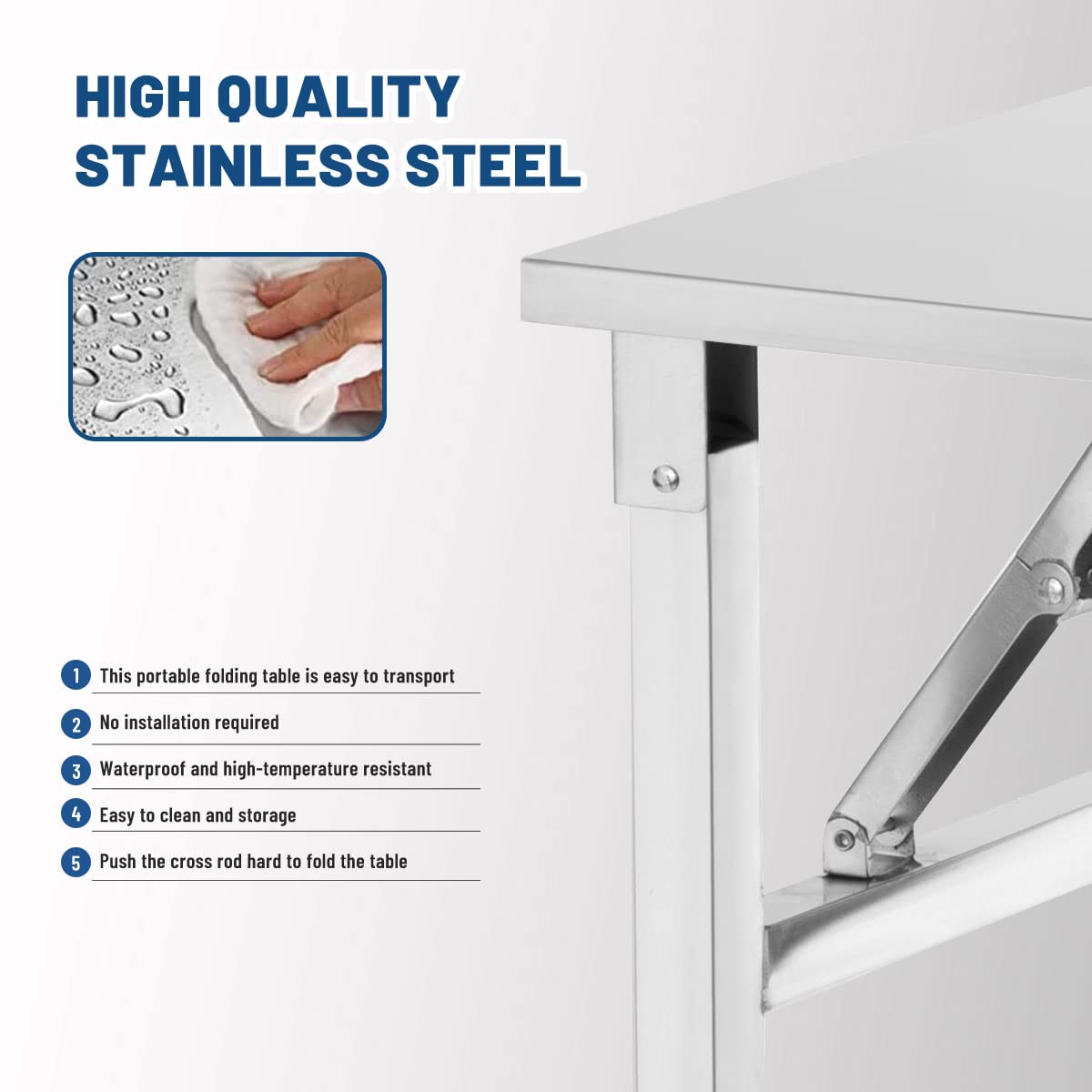 ZONERUI Small Stainless Steel Folding Table, Portable Camp Picnic Party Dining Table No Assembly Sturdy Small Folding Desk Kitchen Prep Table(32" x 16")