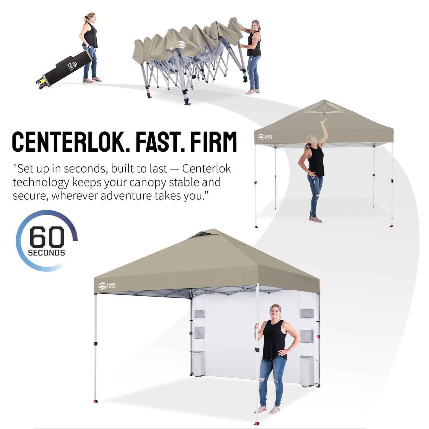 CROWN SHADES Canopy Tent 10x10 Pop Up Canopy Outdoor Shade with Pockets Sidewall, Easy Up Sun Shelter with One Person Set Up Center Lock, Portable Instant Camping Beach Canopy Tents, Beige