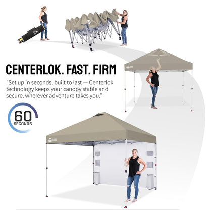 CROWN SHADES Canopy Tent 10x10 Pop Up Canopy Outdoor Shade with Pockets Sidewall, Easy Up Sun Shelter with One Person Set Up Center Lock, Portable Instant Camping Beach Canopy Tents, Beige