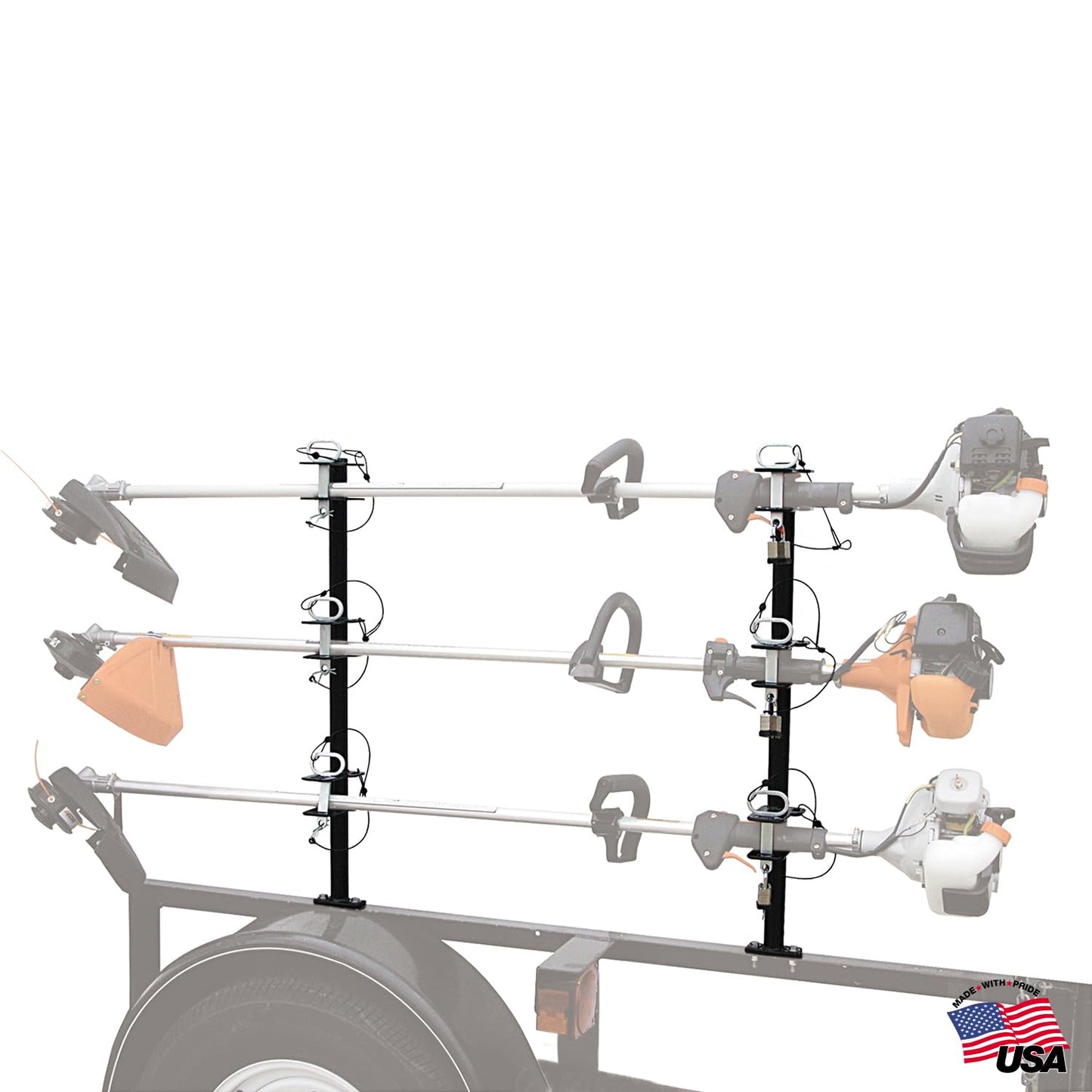Buyers Products LT13 3-Position Lockable Weed Wacker/Trimmer Rack for Landscape Trailers - Adjustable, Black Powder-Coated Steel, Holds 3 Weed Eaters, Rust-Resistant Lawn Edger Rack, Made in USA