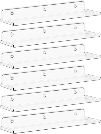 Lifewit Acrylic Floating Shelves - Versatile Wall Organizer for Bathroom & Home Decor | 14" Clear, 6 Pack