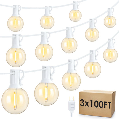 Mlambert 300Ft(3x100Ft) LED Outdoor String Lights Dimmable Waterproof G40 Globe Patio Lights with 150+7 Warm White Bulbs for Bistro Outside-White Cord
