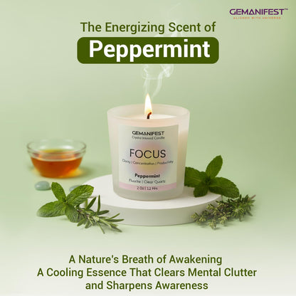 Gemanifest Focus Crystal Candle for Manifestation with Fluorite Bracelet Peppermint Scented Meditation Candle Best Thoughtful Meaningful Gifts for Students Office Employees Coworkers