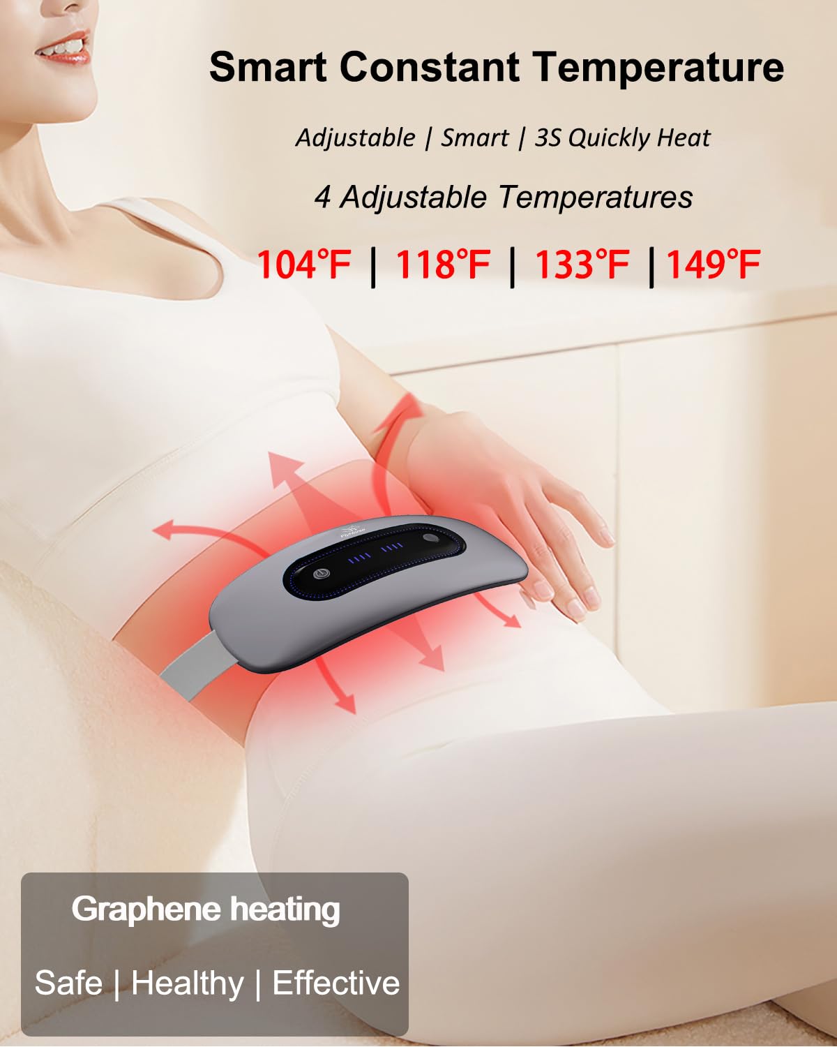 Electric Heating Pad, Portable Cordless Menstrual Heating Pad with 4 Heat Levels and 4 Massage Modes, Fast Large Heating Belly Wrap Belt for Cramps, Back Pain Relief Gifts for Women Girls Her(Black)