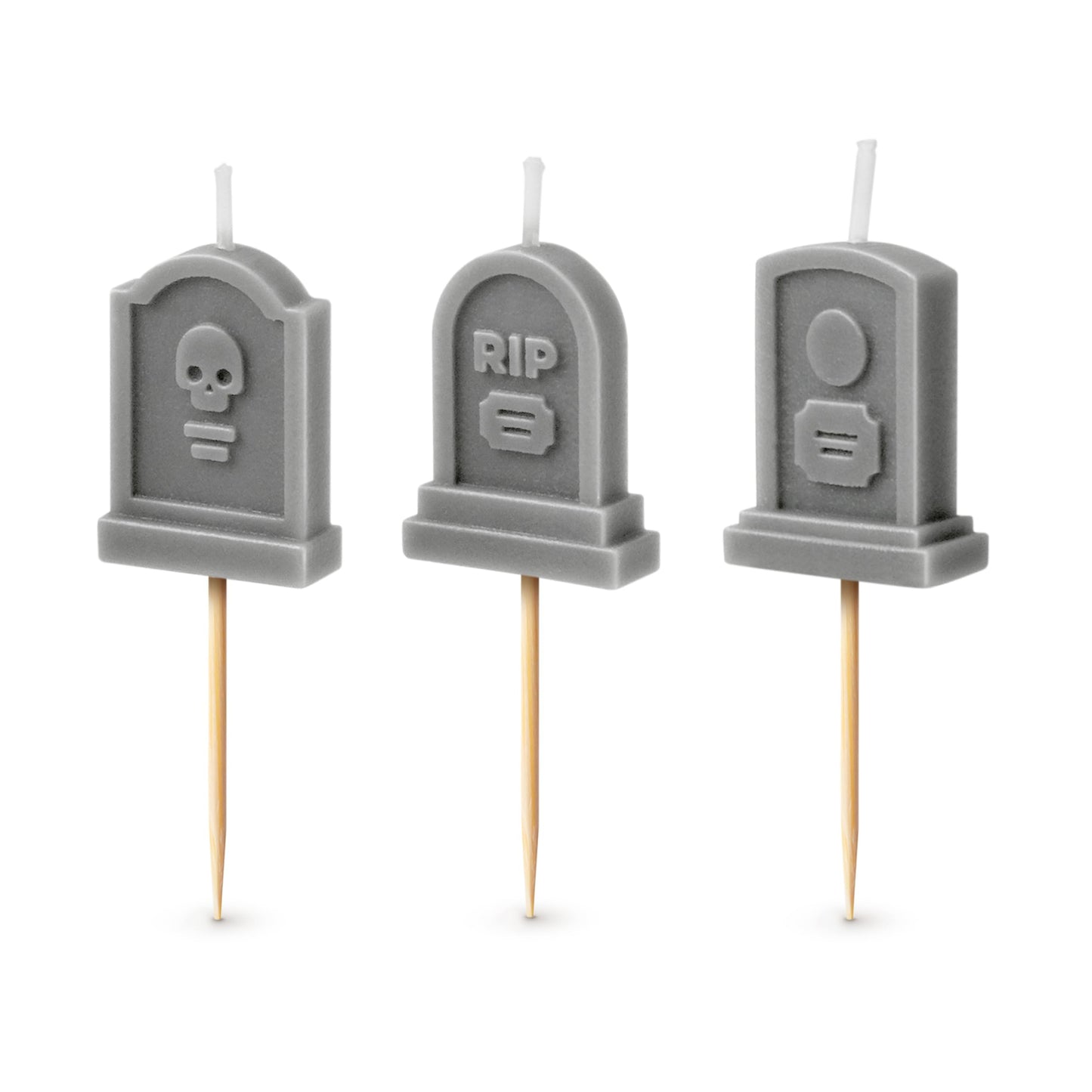 Genuine Fred Farewell Party Tombstone Birthday Candles – Set of 6 Gravestone Cake Toppers with Wooden Picks – Fun Candles for Milestone Birthdays, Retirements, and Halloween