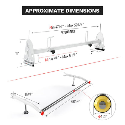 AA-Racks Model RX27 Fullsize Steel Two-Bar Van Ladder Roof Racks with Rear Cargo Roller - White