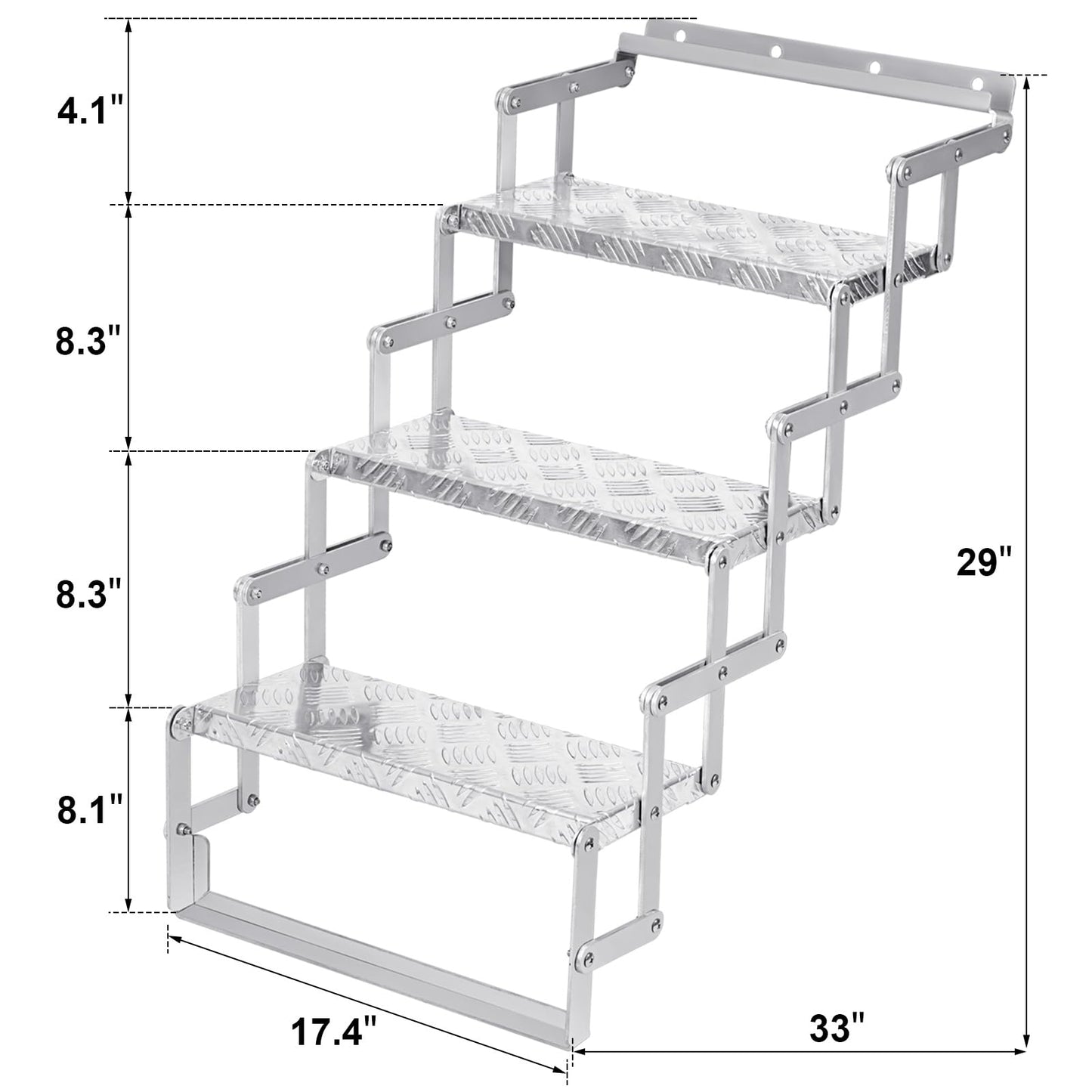 KodMtiz Aluminum Scissor Stairs, 3 Steps Outdoor RV Step Ladder, 18" Wide Camper Stair Ladder with Anti-Slip Surface, Portable Stairs for Travel Trailer, Silver