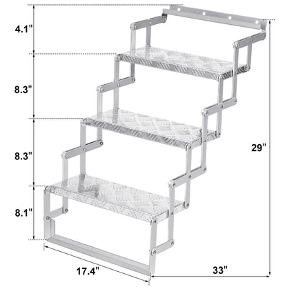KodMtiz Aluminum Scissor Stairs, 3 Steps Outdoor RV Step Ladder, 18" Wide Camper Stair Ladder with Anti-Slip Surface, Portable Stairs for Travel Trailer, Silver